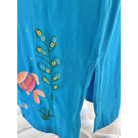 Davina Women's Artsy Size 1X blue maxi dress & jacket embroidered fish casual - Picture 7 of 15